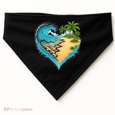 Heart-Shaped Ocean Beach Palm Tree Vacation USA-Made Doggie Bandana