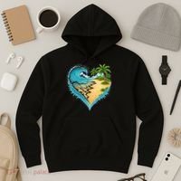 Heart-Shaped Ocean Beach Palm Tree Vacation Hoodie thumb 3