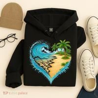 Heart-Shaped Ocean Beach Palm Tree Vacation Hoodie thumb 4