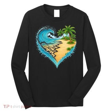 Heart-Shaped Ocean Beach Palm Tree Vacation Long Sleeve Shirt
