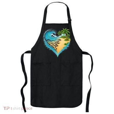 Heart-Shaped Ocean Beach Palm Tree Vacation Apron