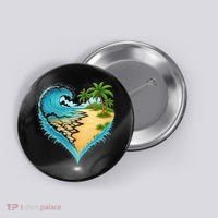 Heart-Shaped Ocean Beach Palm Tree Vacation Button thumb 0