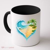 Heart-Shaped Ocean Beach Palm Tree Vacation Coffee Mug thumb 0
