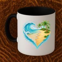 Heart-Shaped Ocean Beach Palm Tree Vacation Coffee Mug thumb 2