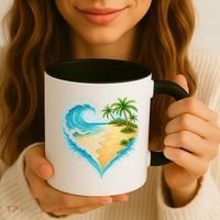 Heart-Shaped Ocean Beach Palm Tree Vacation Coffee Mug thumb 3