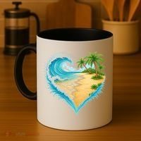 Heart-Shaped Ocean Beach Palm Tree Vacation Coffee Mug thumb 4