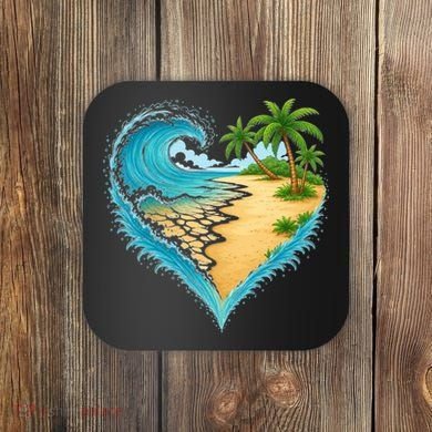 Heart-Shaped Ocean Beach Palm Tree Vacation Coaster