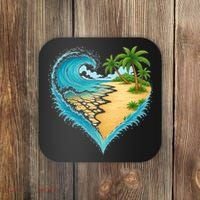 Heart-Shaped Ocean Beach Palm Tree Vacation Coaster thumb 0