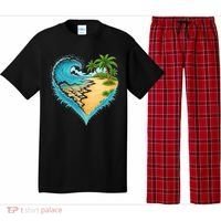 Heart-Shaped Ocean Beach Palm Tree Vacation Pajama Set thumb 0