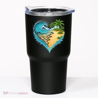 Heart-Shaped Ocean Beach Palm Tree Vacation Tumbler