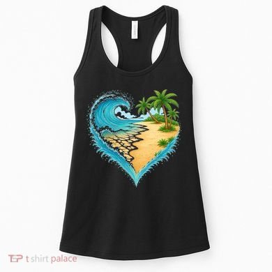 Heart-Shaped Ocean Beach Palm Tree Vacation Women's Tank Top