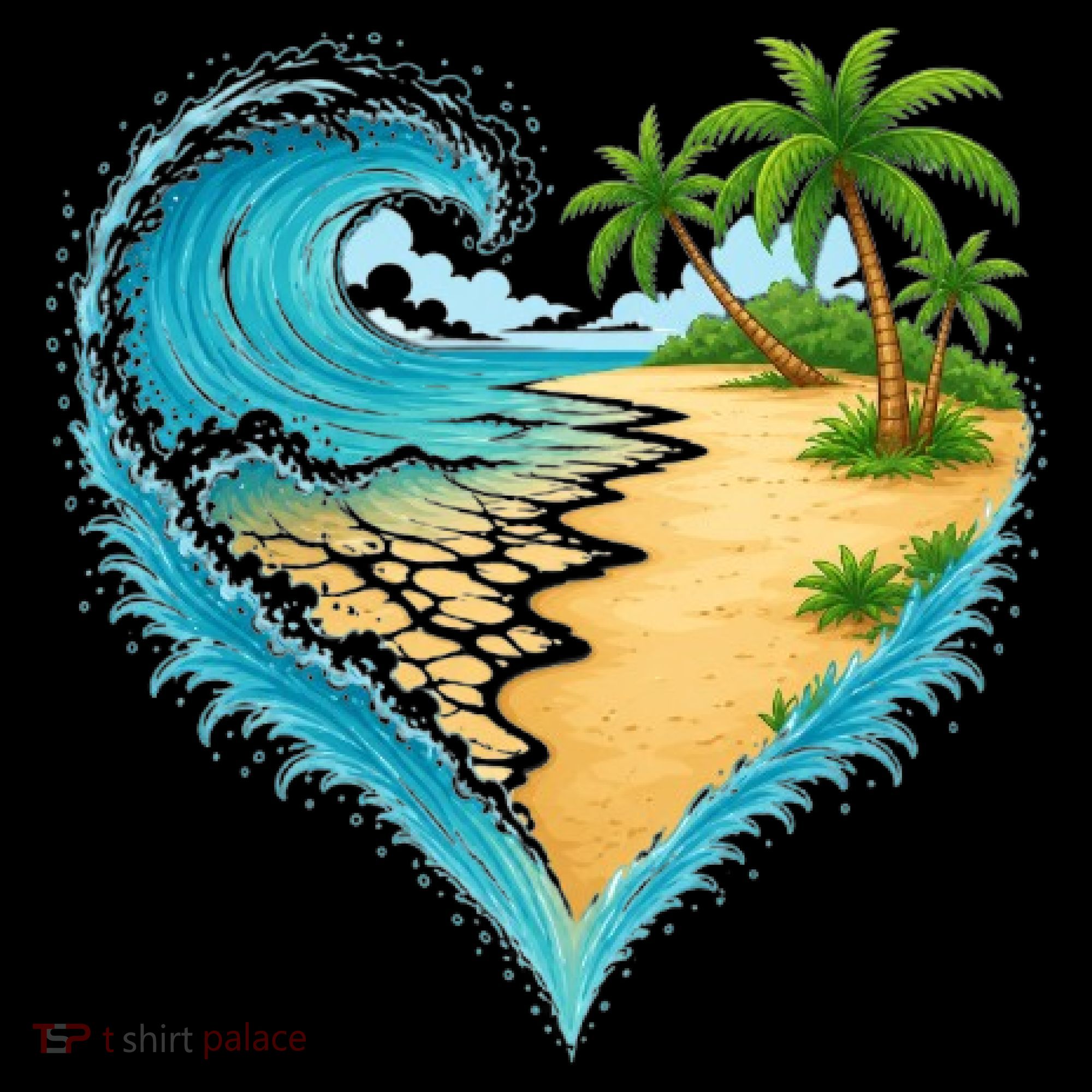 Heart-Shaped Ocean Beach Palm Tree Vacation Women's Tank Top