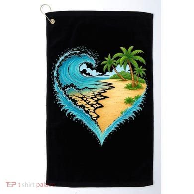 Heart-Shaped Ocean Beach Palm Tree Vacation Golf Towel