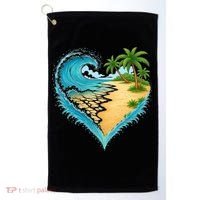 Heart-Shaped Ocean Beach Palm Tree Vacation Golf Towel thumb 0