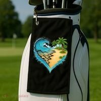 Heart-Shaped Ocean Beach Palm Tree Vacation Golf Towel thumb 2