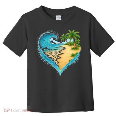 Heart-Shaped Ocean Beach Palm Tree Vacation Toddler T-Shirt
