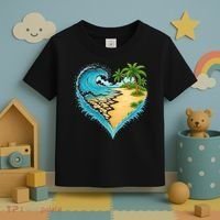 Heart-Shaped Ocean Beach Palm Tree Vacation Toddler T-Shirt thumb 3