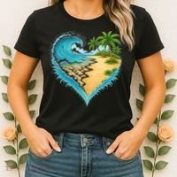 Heart-Shaped Ocean Beach Palm Tree Vacation Women's T-Shirt thumb 2