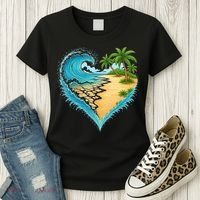 Heart-Shaped Ocean Beach Palm Tree Vacation Women's T-Shirt thumb 3