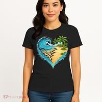 Heart-Shaped Ocean Beach Palm Tree Vacation Women's T-Shirt thumb 4