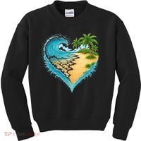 Heart-Shaped Ocean Beach Palm Tree Vacation Kids Sweatshirt thumb 0