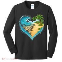 Heart-Shaped Ocean Beach Palm Tree Vacation Kids Long Sleeve Shirt thumb 0
