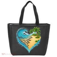 Heart-Shaped Ocean Beach Palm Tree Vacation Tote Bag thumb 0