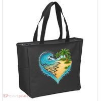 Heart-Shaped Ocean Beach Palm Tree Vacation Tote Bag thumb 2