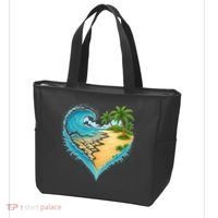 Heart-Shaped Ocean Beach Palm Tree Vacation Tote Bag thumb 3