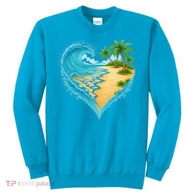 Heart-Shaped Ocean Beach Palm Tree Vacation Sweatshirt
