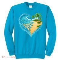 Heart-Shaped Ocean Beach Palm Tree Vacation Sweatshirt thumb 0