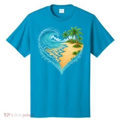 Heart-Shaped Ocean Beach Palm Tree Vacation T-Shirt