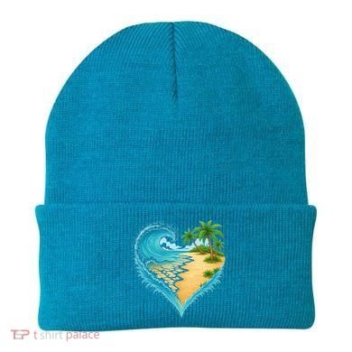 Heart-Shaped Ocean Beach Palm Tree Vacation Beanie