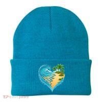 Heart-Shaped Ocean Beach Palm Tree Vacation Beanie thumb 0