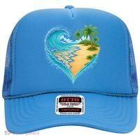 Heart-Shaped Ocean Beach Palm Tree Vacation Hat thumb 0