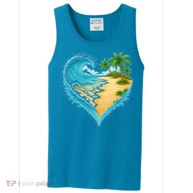 Heart-Shaped Ocean Beach Palm Tree Vacation Tank Top