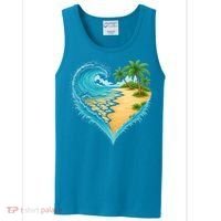 Heart-Shaped Ocean Beach Palm Tree Vacation Tank Top thumb 0