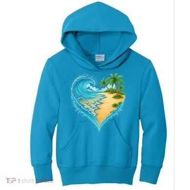 Heart-Shaped Ocean Beach Palm Tree Vacation Kids Hoodie