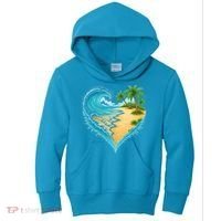 Heart-Shaped Ocean Beach Palm Tree Vacation Kids Hoodie thumb 0