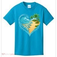 Heart-Shaped Ocean Beach Palm Tree Vacation Kids T-Shirt thumb 0