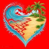 Heart-Shaped Ocean Beach Palm Tree Vacation Santa Hat thumb 1