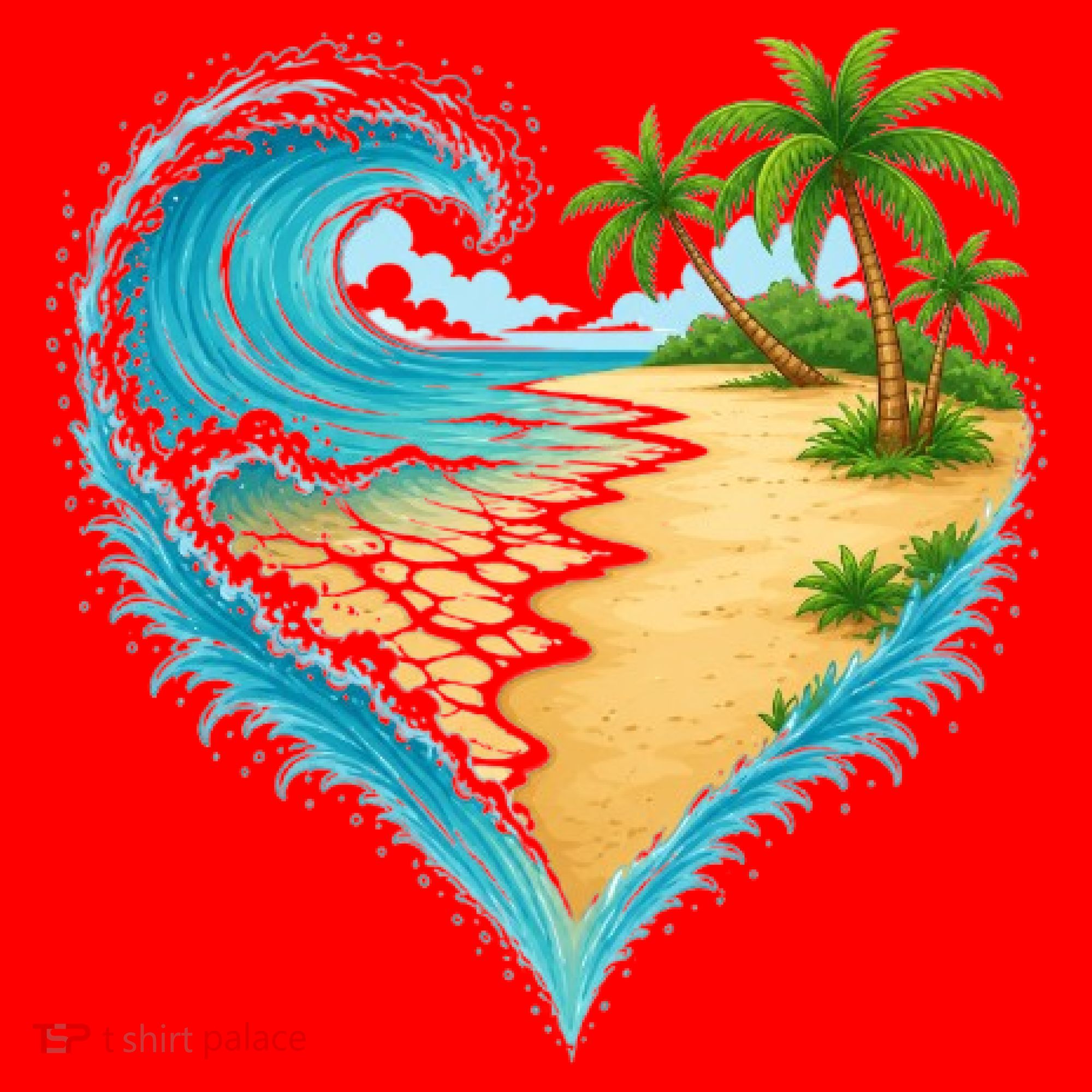 Heart-Shaped Ocean Beach Palm Tree Vacation Santa Hat