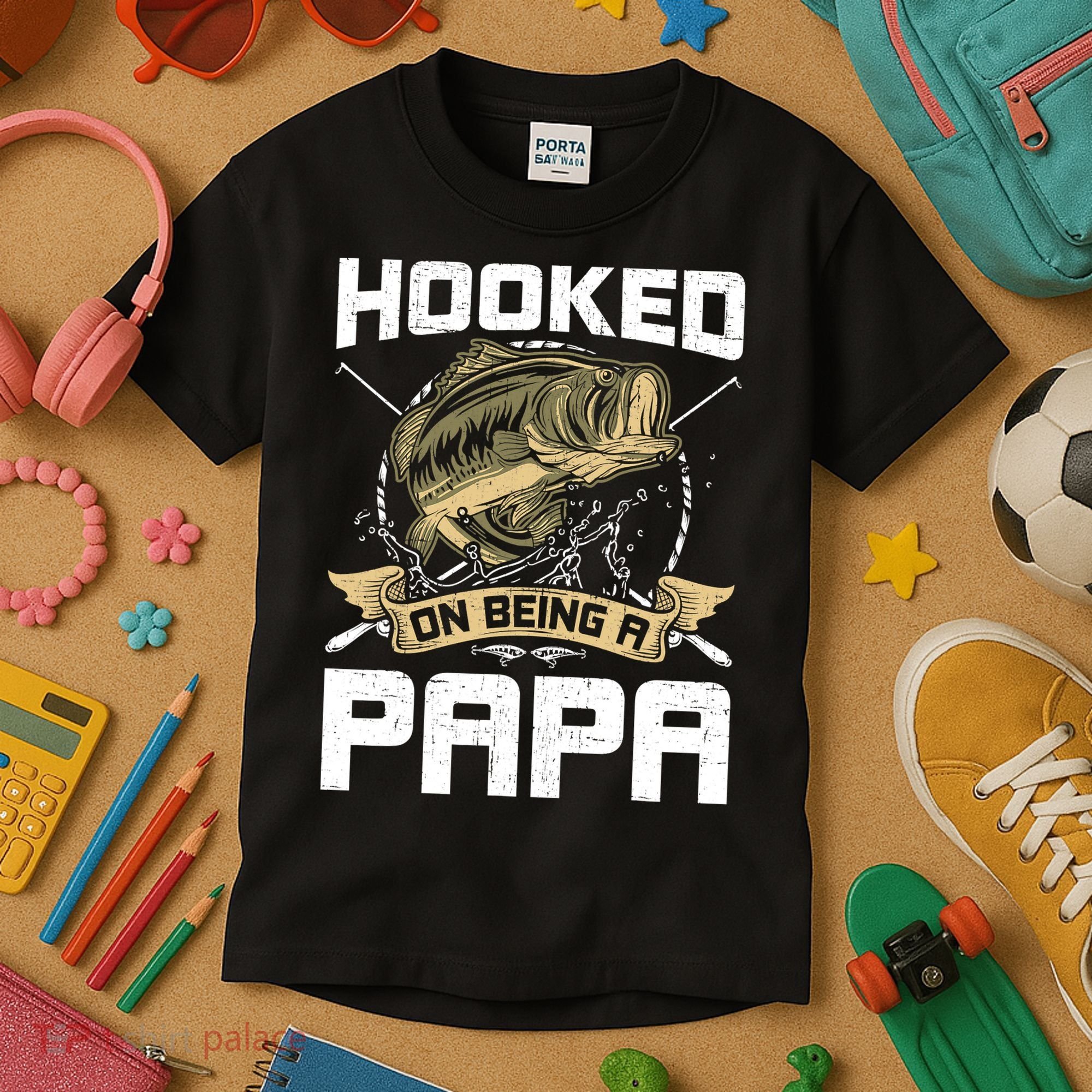 Hooked On Being A Papa Fly Fishing Grandpa Kids T-Shirt
