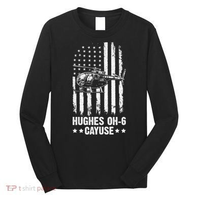 Hughes OH-6 Cayuse American Flag Helicopter Long Sleeve Shirt