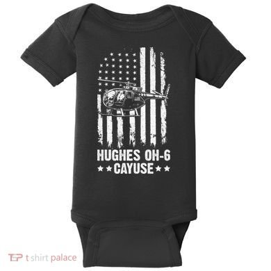 Hughes OH-6 Cayuse American Flag Helicopter Baby Bodysuit