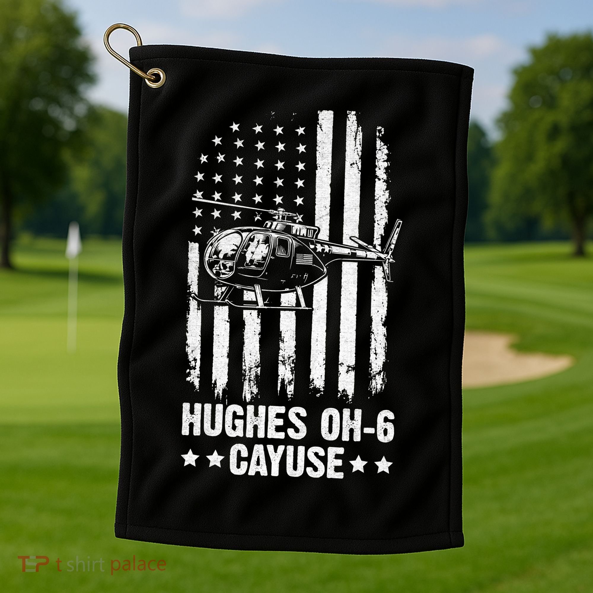 Hughes OH-6 Cayuse American Flag Helicopter Golf Towel