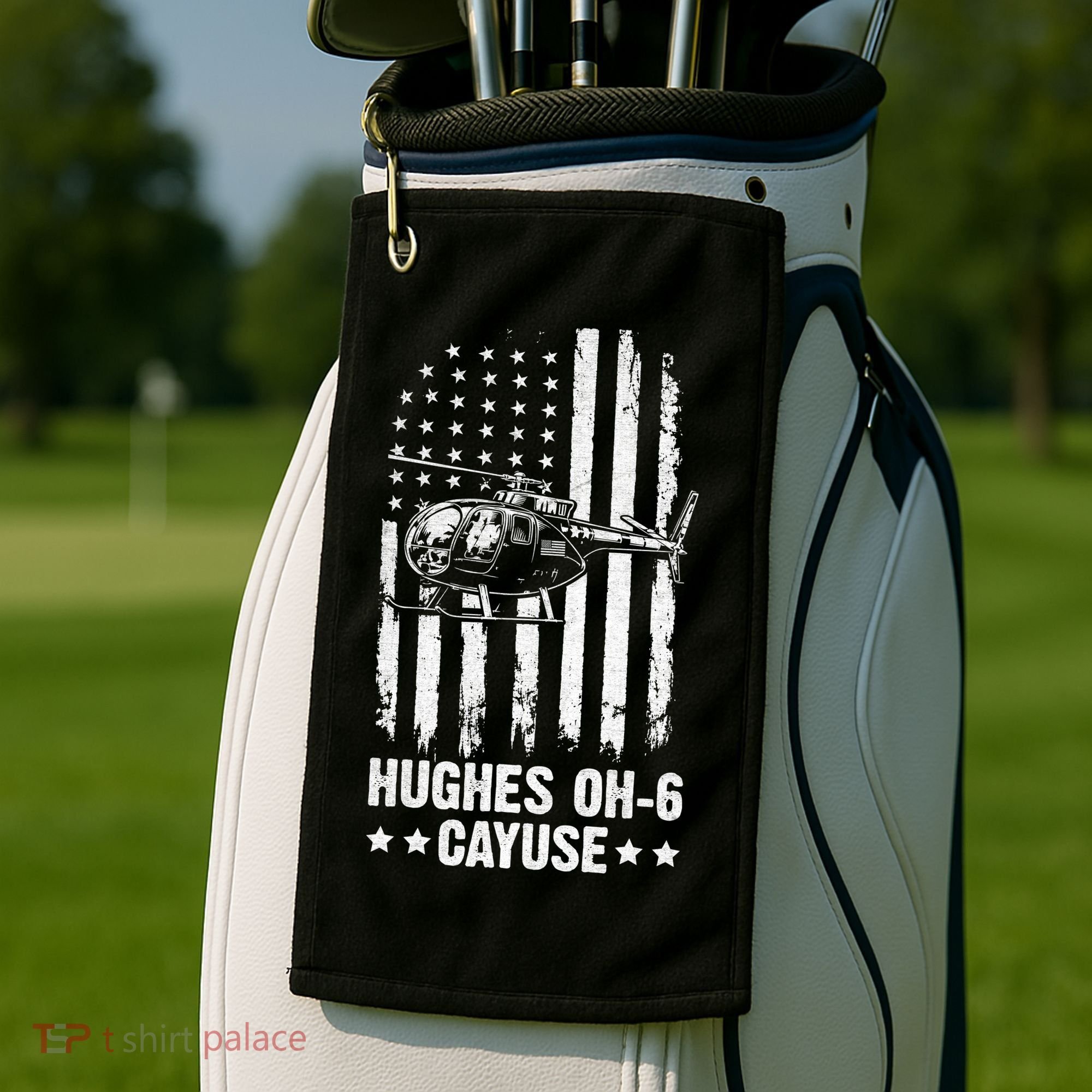 Hughes OH-6 Cayuse American Flag Helicopter Golf Towel