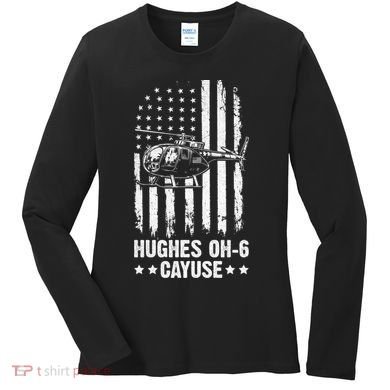 Hughes OH-6 Cayuse American Flag Helicopter Women's Long Sleeve Shirt