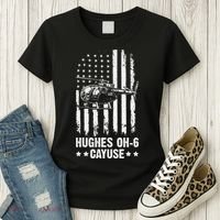 Hughes OH-6 Cayuse American Flag Helicopter Women's T-Shirt thumb 3