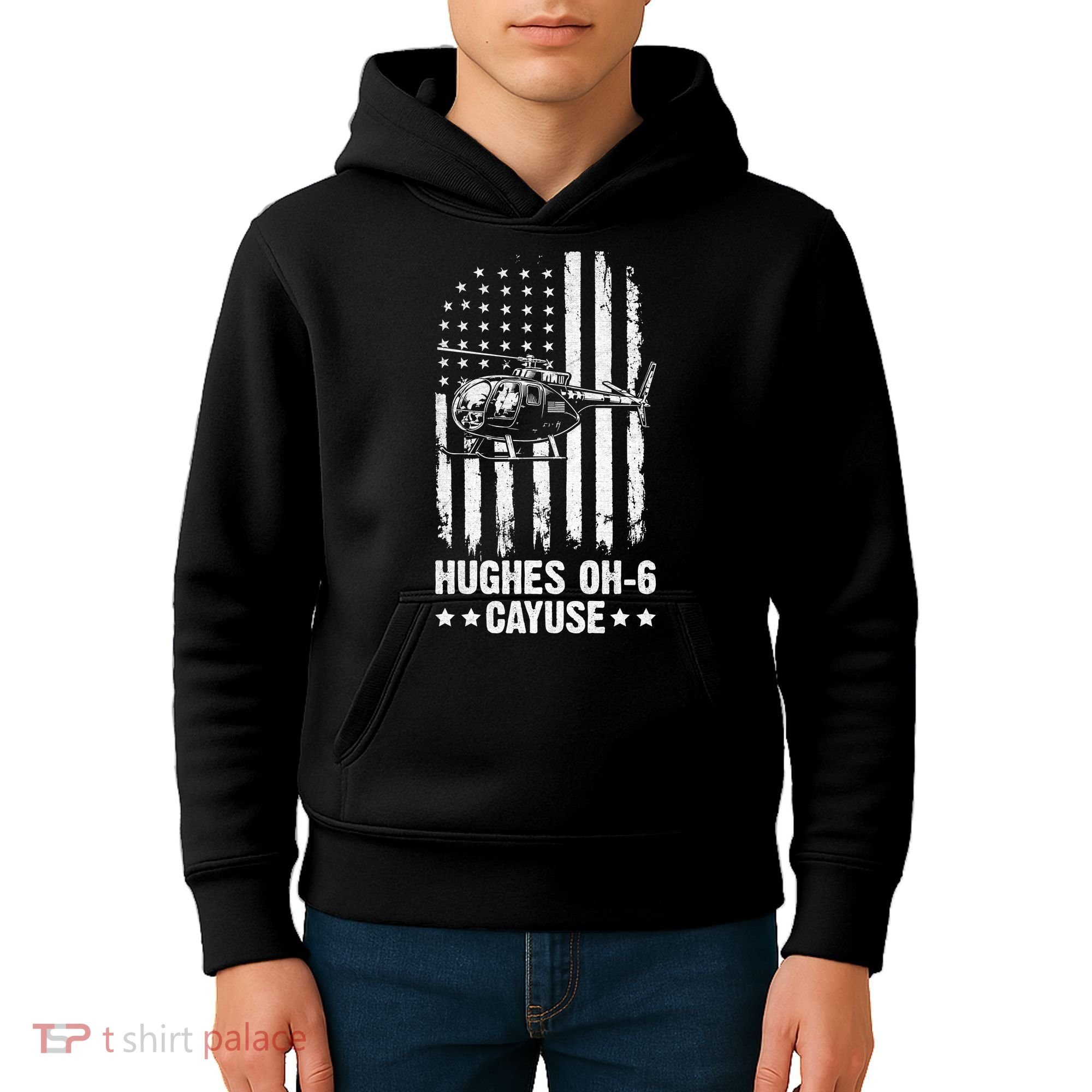 Hughes OH-6 Cayuse American Flag Helicopter Kids Hoodie
